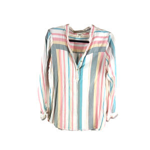 B K E Eased Women's Long Sleeve Pullover Striped Shirt Size Small Pink Blue
